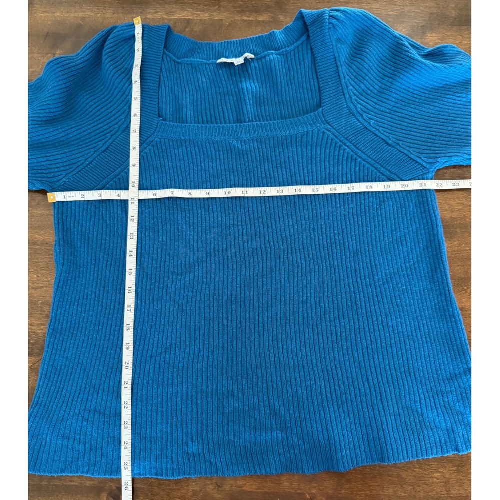 Ophelia Roe Womens Teal Blue Ribbed Square Neck Puff Sleeve Sweater 2X RN48711 - Picture 6 of 7